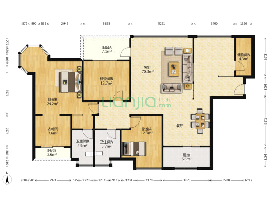 江北盛世华府 2室1厅2卫 163平方