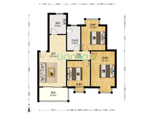 港兴小区 3室1厅1卫 88平方