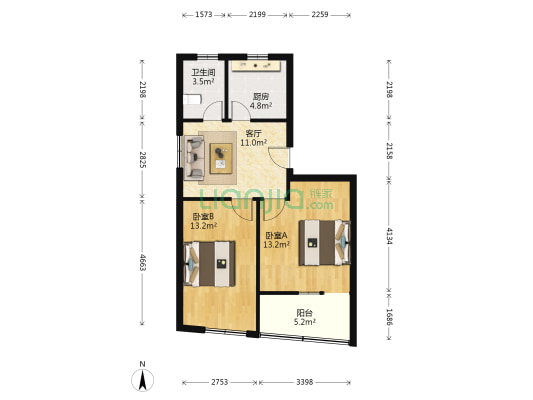 任家塔小区 2室1厅1卫 65平方