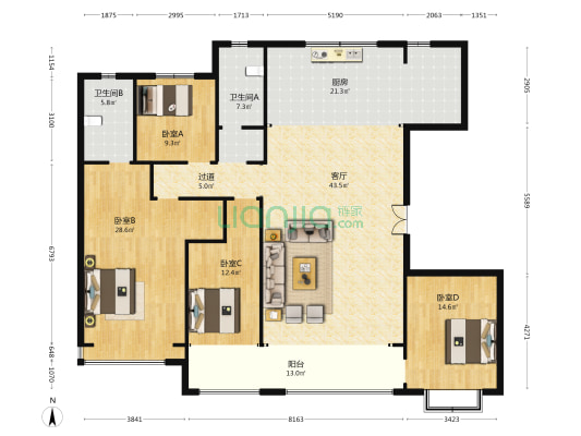 恒信熙湖名筑 4室1厅2卫 215平方