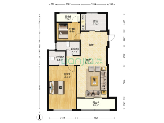 万科湖心湾 2室1厅2卫 102平方