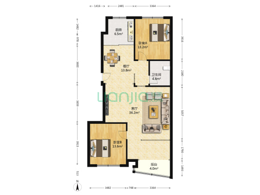 中富大厦 2室2厅1卫 121平方
