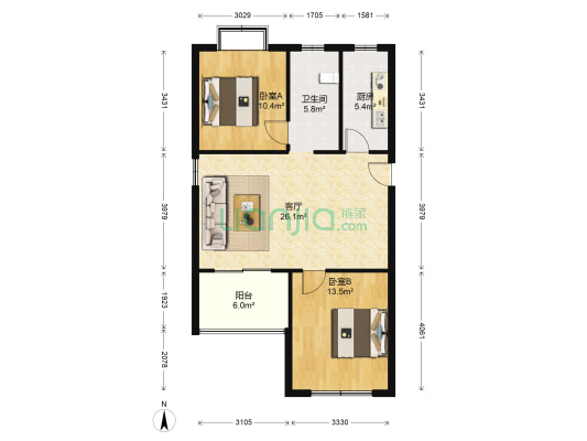 梅里香舍 2室1厅1卫 93平方