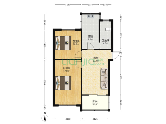 丰裕小区 2室1厅1卫 71平方