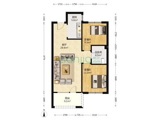 华润翡翠城 2室1厅1卫 78平方