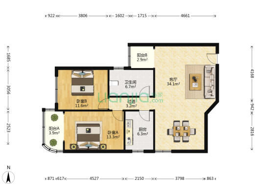 泰华大厦 2室1厅1卫 106平方