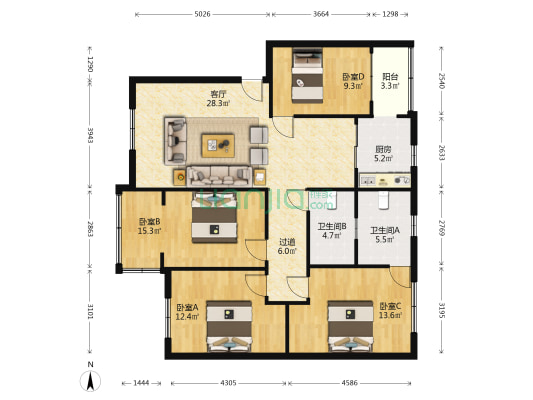 青衣江路一期 4室1厅2卫 122平方