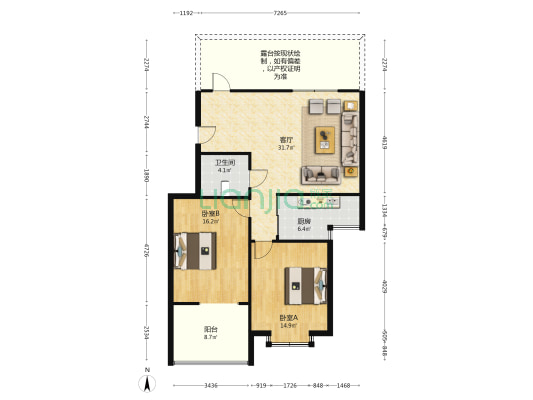恒基嘉园 2室1厅1卫 100平方