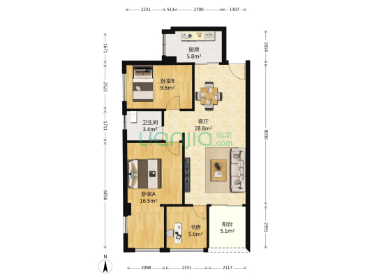 玉湖湾 3室1厅1卫 83平方