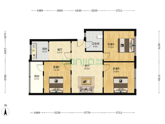 长勺南路37号 3室2厅1卫 99平方