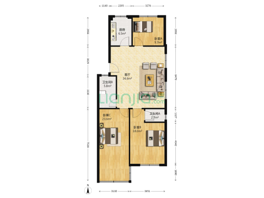 涟水县陶然居小区三期 3室1厅2卫 115平方