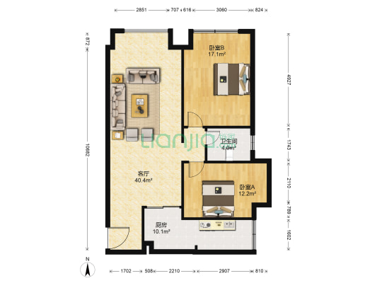 建发天府鹭洲 2室1厅1卫 67平方