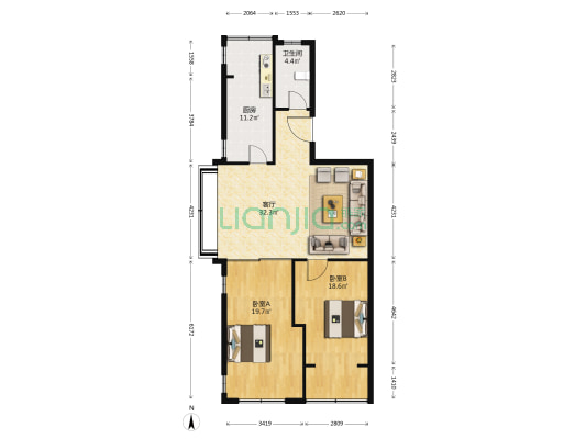 龙门花园 2室1厅1卫 111平方