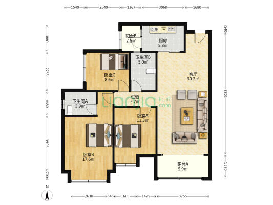 雅居乐富春山居璟云庭 3室1厅2卫 116平方
