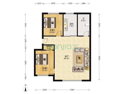华侨城 2室1厅1卫 106平方
