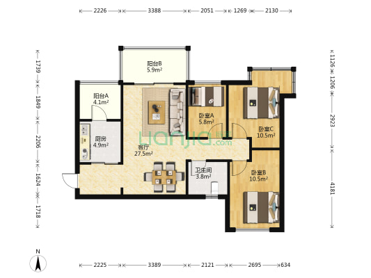 中海龙泉公馆 3室1厅1卫 87平方