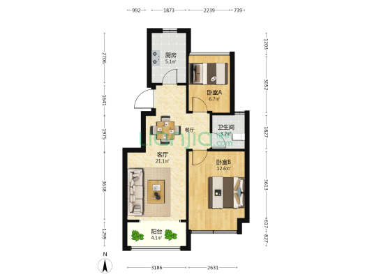 中南九龙澜邸 2室1厅1卫 66平方