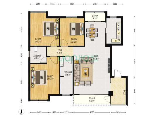 金葉園 3室1厅2卫 153平方