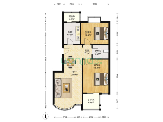 美然动力A2区 2室1厅1卫 91平方