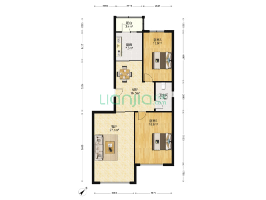 群力新城南区 2室2厅1卫 135平方