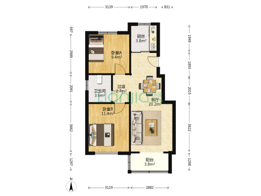 临溪佳苑 2室1厅1卫 77平方