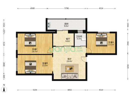 基隆南街136号 3室2厅1卫 107平方