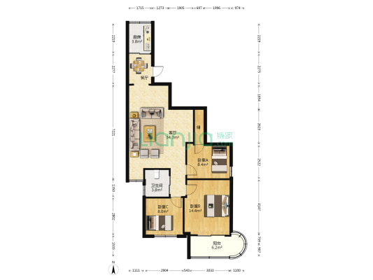 建发花园 3室1厅1卫 88平方