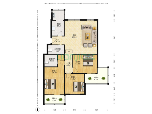 国税局小区 3室1厅2卫 140平方