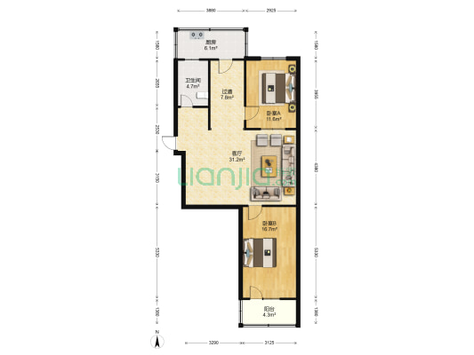 农行宿舍（水西关街） 2室1厅1卫 96平方