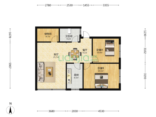 佳和苑小区 2室2厅1卫 90平方
