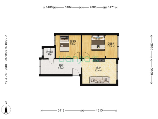 小石坝铁路小区 2室1厅1卫 47平方