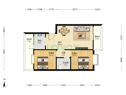 景和家园 2室1厅1卫 75平方
