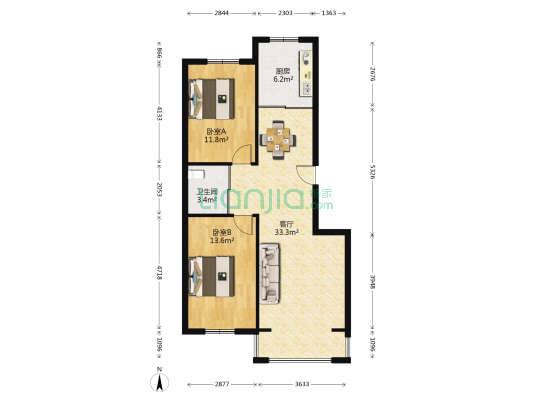 统泰物华小区 2室1厅1卫 95平方