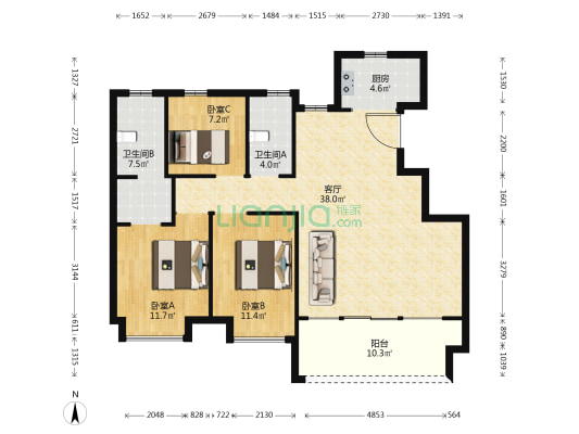 揽月湾花苑 3室1厅2卫 110平方