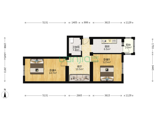 中和胡同 2室1厅1卫 68平方