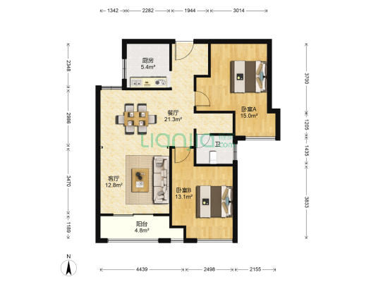 绿地景汇佳苑 2室2厅1卫 97平方