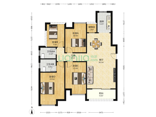 乐万邦·康桥悦城 4室1厅2卫 129平方