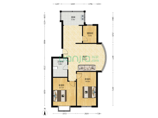 双鑫凯翔家园 2室1厅1卫 94平方