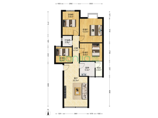 明瑜恒康佳苑 4室1厅1卫 92平方