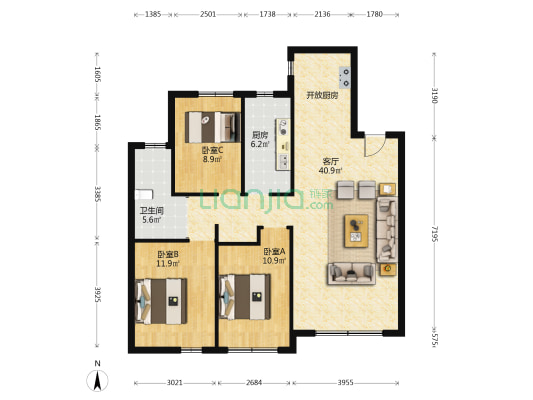 中邑尚都城 3室1厅1卫 110平方