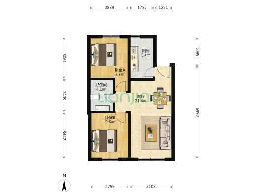 京奥港枫泉花园 2室1厅1卫 72平方
