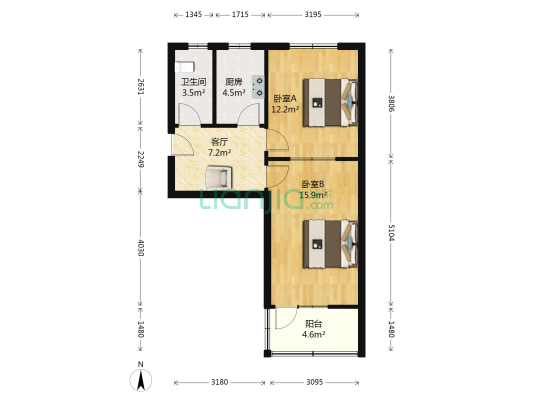 卫生路41号 2室1厅1卫 55平方