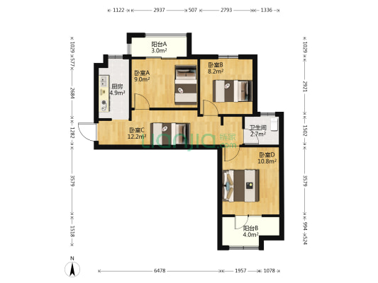 八大家花园38街坊 4室0厅1卫 77平方