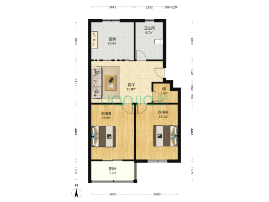 江海花园 2室1厅1卫 87平方