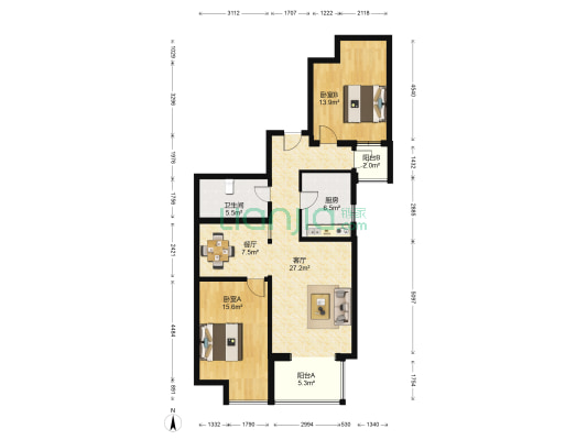 千鹤家园 2室2厅1卫 110平方