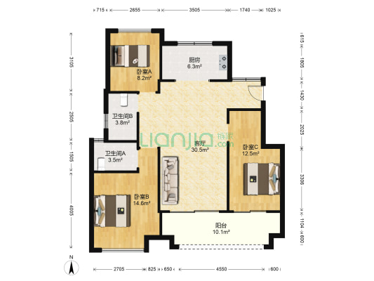 中海•九樾 3室1厅2卫 108平方