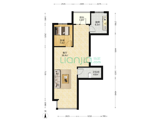 西山湖畔三期 1室1厅1卫 74平方
