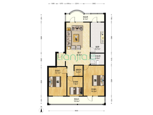 工大小区 3室1厅1卫 131平方