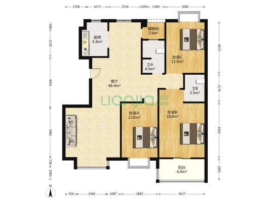 锦和嘉园 3室1厅2卫 142平方