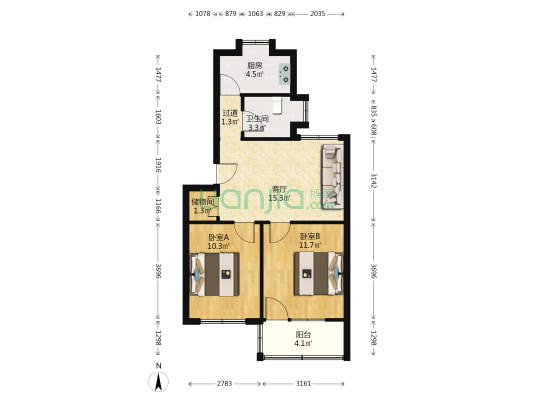 中铁四局集团第一工程有限公司 2室1厅1卫 63平方